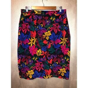 Silk Boutique Preppy Academia Edgy Old Money 100% Silk Fall Leaves Floral  Skirt